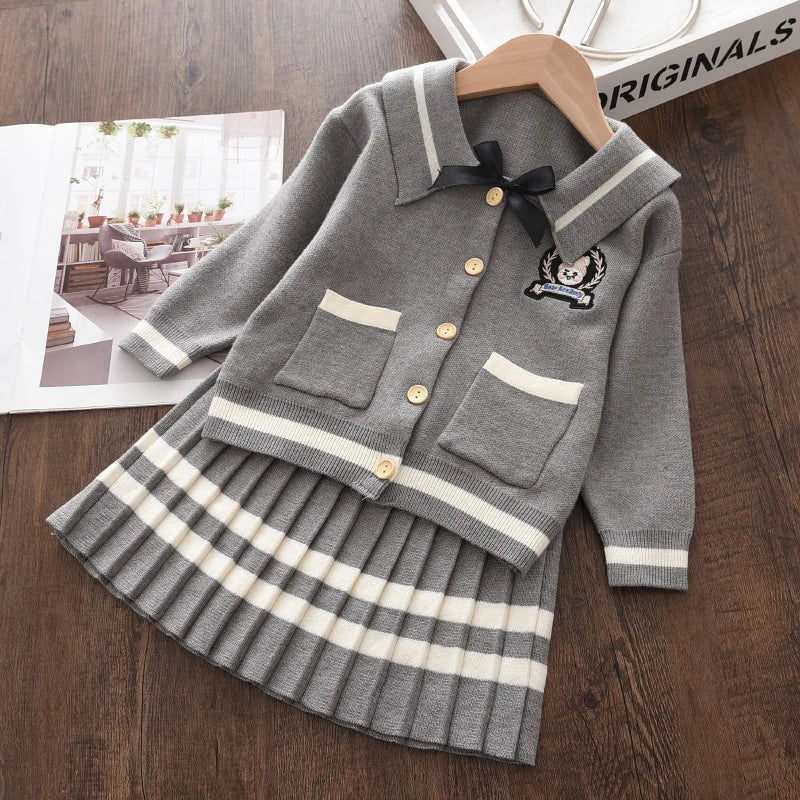 Autumn Fashion Girls Fashion Knitted 2 Pieces Sets Simplicity Sweater Coat Skirt Girls Boutique Outfits Baby Girl Winter Clothes