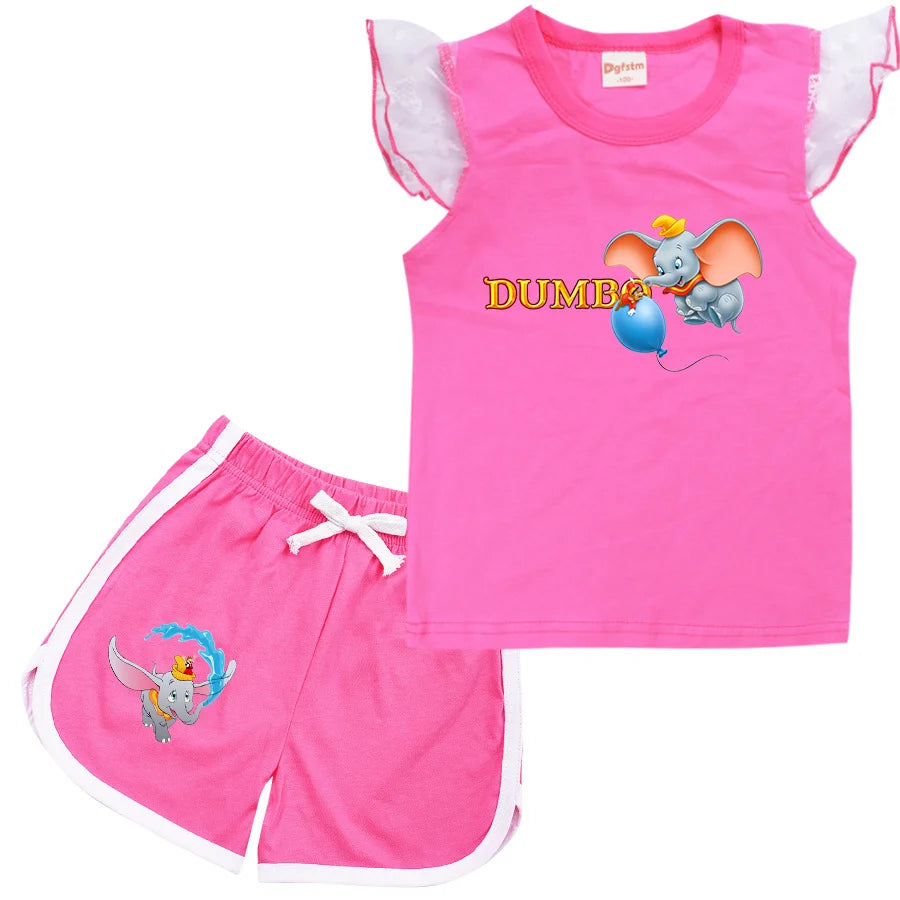 Dumbo Cartoon Clothing Baby Boys Summer Clothes T-shirt+shorts Baby Girls Casual Clothing Sets