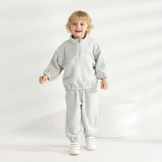 Winter Children's Suit Solid Color Thermal Long Sleeve Sports Top and Pants Simple Daily Sports Suit for Boys And Girlsa