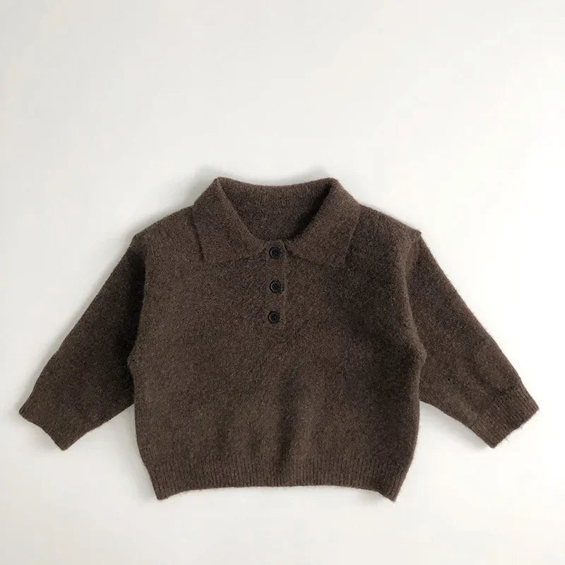 MILANCEL 1-6Y Autumn New Boys Clothes Kids Knit Turn Down Collar Sweater Childrens Trendy Solid Color Pullover Girls Outwear