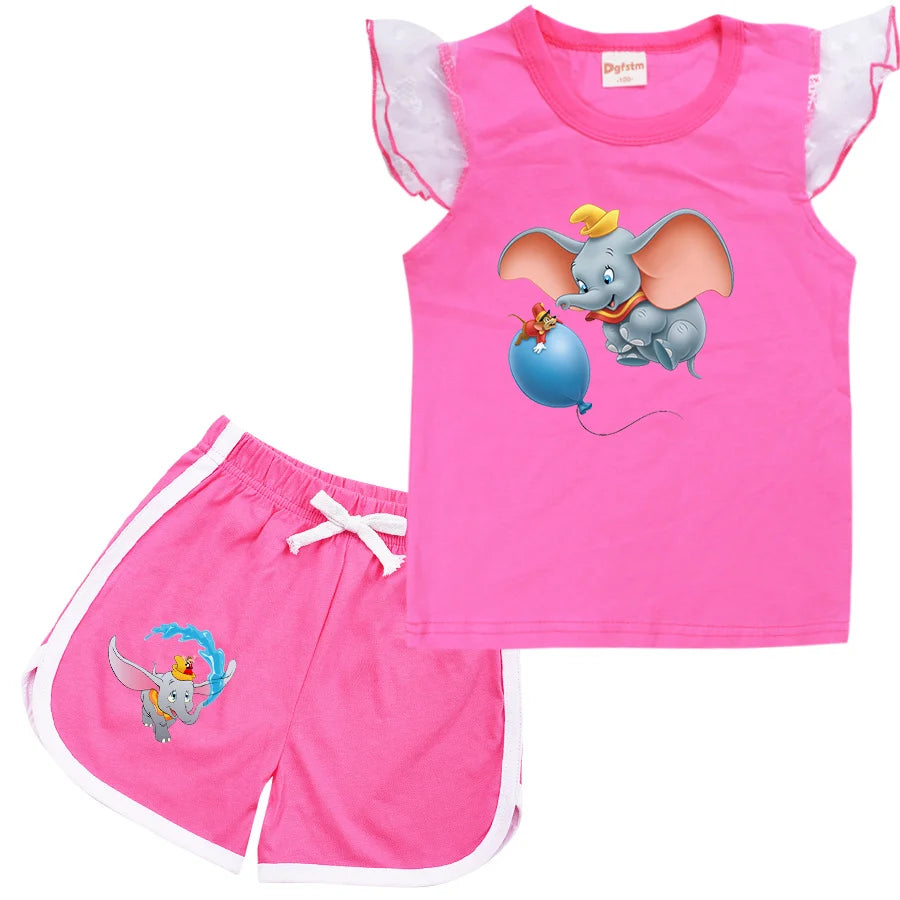 Dumbo Cartoon Clothing Baby Boys Summer Clothes T-shirt+shorts Baby Girls Casual Clothing Sets