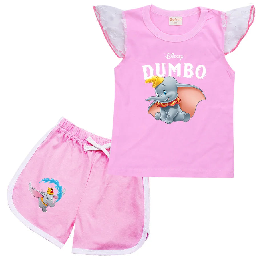 Dumbo Cartoon Clothing Baby Boys Summer Clothes T-shirt+shorts Baby Girls Casual Clothing Sets