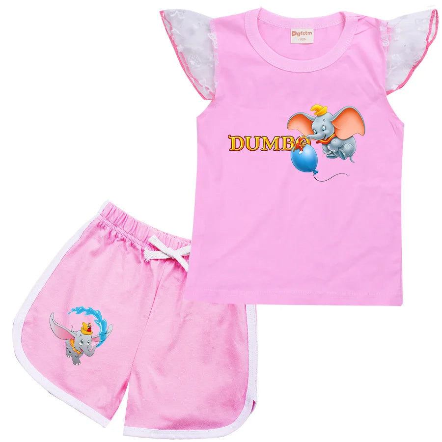 Dumbo Cartoon Clothing Baby Boys Summer Clothes T-shirt+shorts Baby Girls Casual Clothing Sets