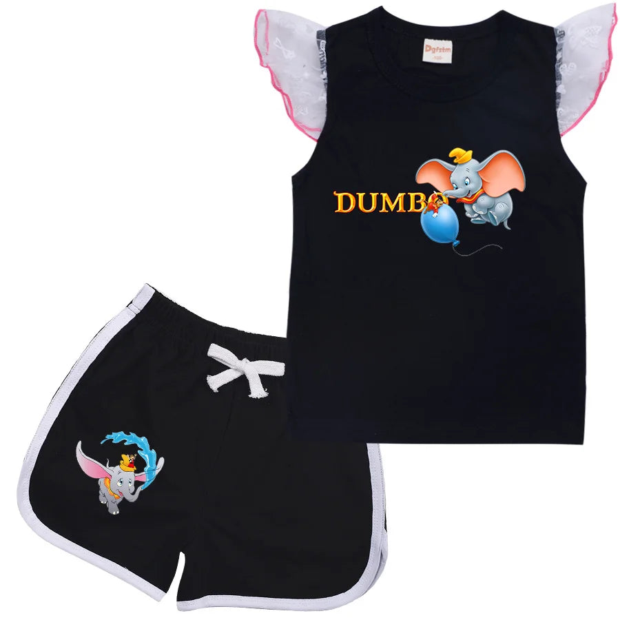 Dumbo Cartoon Clothing Baby Boys Summer Clothes T-shirt+shorts Baby Girls Casual Clothing Sets