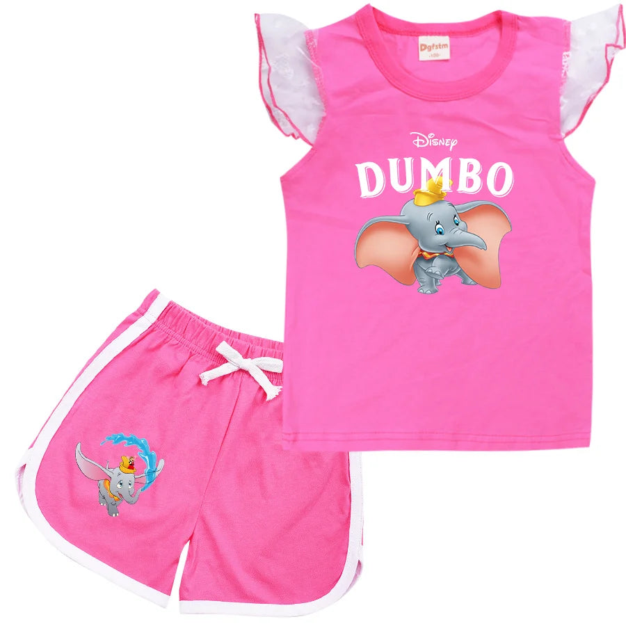 Dumbo Cartoon Clothing Baby Boys Summer Clothes T-shirt+shorts Baby Girls Casual Clothing Sets