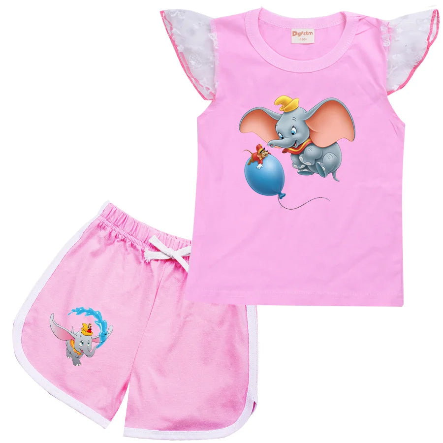 Dumbo Cartoon Clothing Baby Boys Summer Clothes T-shirt+shorts Baby Girls Casual Clothing Sets