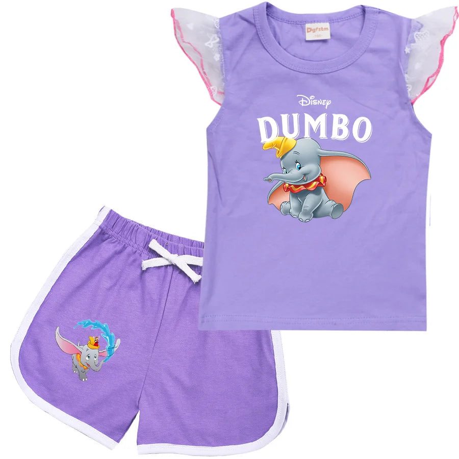 Dumbo Cartoon Clothing Baby Boys Summer Clothes T-shirt+shorts Baby Girls Casual Clothing Sets