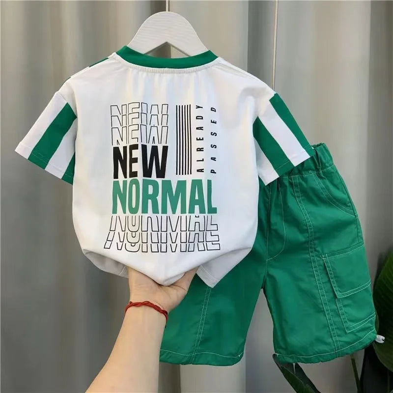 Summer Boy Clothing New Children's Clothes Set Boys Short Sleeve Striped T-Shirt+Shorts 2 Piece Set Kids 1-8T Sportswear Suit