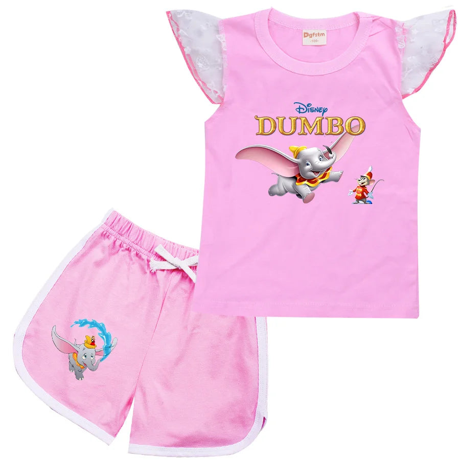 Dumbo Cartoon Clothing Baby Boys Summer Clothes T-shirt+shorts Baby Girls Casual Clothing Sets