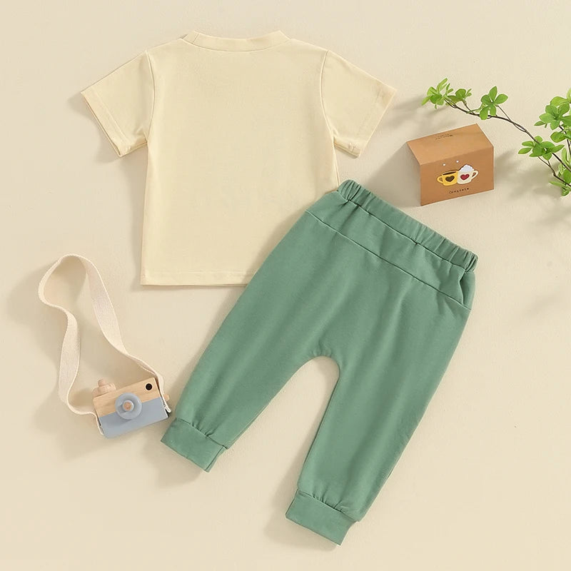 2024-01-11 Lioraitiin Summer Baby Boys Brother Outfit Letter Print Short Sleeve T-Shirt and Elastic Pants Clothes Set