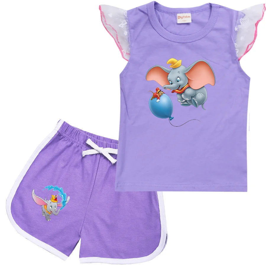 Dumbo Cartoon Clothing Baby Boys Summer Clothes T-shirt+shorts Baby Girls Casual Clothing Sets