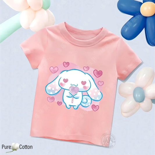 2024 summer new girls Sanrio Cinnamon dog all-match pure cotton round neck short sleeve children's cartoon printed T-shirt