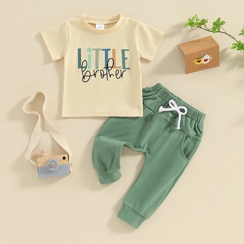 2024-01-11 Lioraitiin Summer Baby Boys Brother Outfit Letter Print Short Sleeve T-Shirt and Elastic Pants Clothes Set