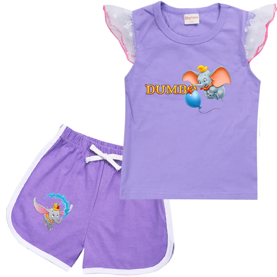 Dumbo Cartoon Clothing Baby Boys Summer Clothes T-shirt+shorts Baby Girls Casual Clothing Sets