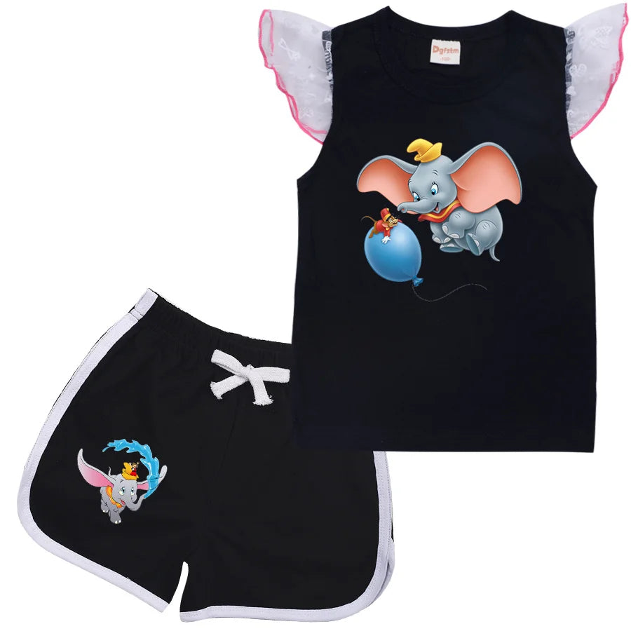 Dumbo Cartoon Clothing Baby Boys Summer Clothes T-shirt+shorts Baby Girls Casual Clothing Sets