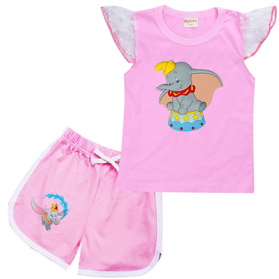 Dumbo Cartoon Clothing Baby Boys Summer Clothes T-shirt+shorts Baby Girls Casual Clothing Sets