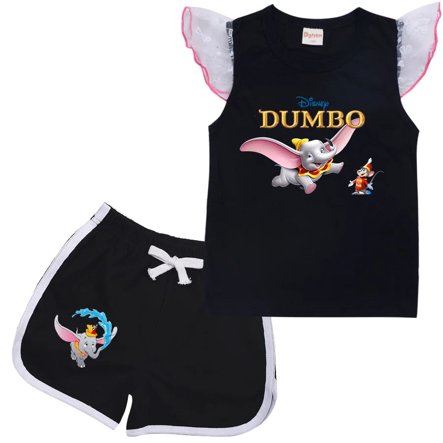 Dumbo Cartoon Clothing Baby Boys Summer Clothes T-shirt+shorts Baby Girls Casual Clothing Sets