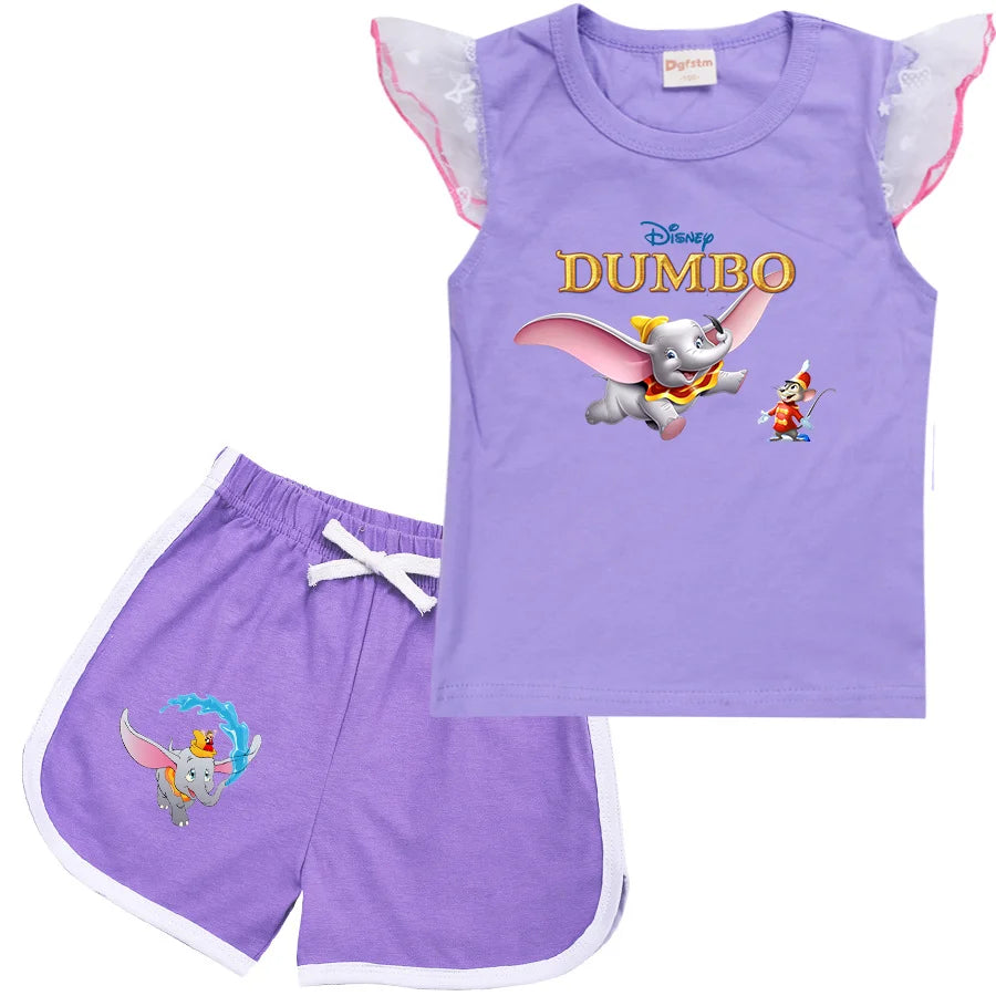 Dumbo Cartoon Clothing Baby Boys Summer Clothes T-shirt+shorts Baby Girls Casual Clothing Sets