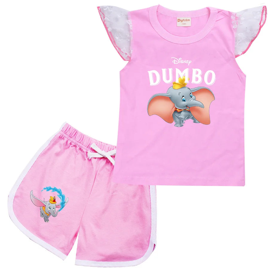 Dumbo Cartoon Clothing Baby Boys Summer Clothes T-shirt+shorts Baby Girls Casual Clothing Sets