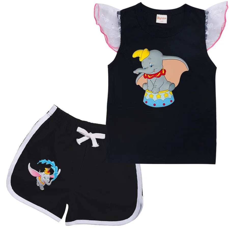 Dumbo Cartoon Clothing Baby Boys Summer Clothes T-shirt+shorts Baby Girls Casual Clothing Sets